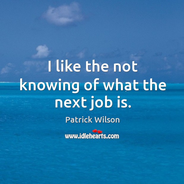 I like the not knowing of what the next job is. Patrick Wilson Picture Quote