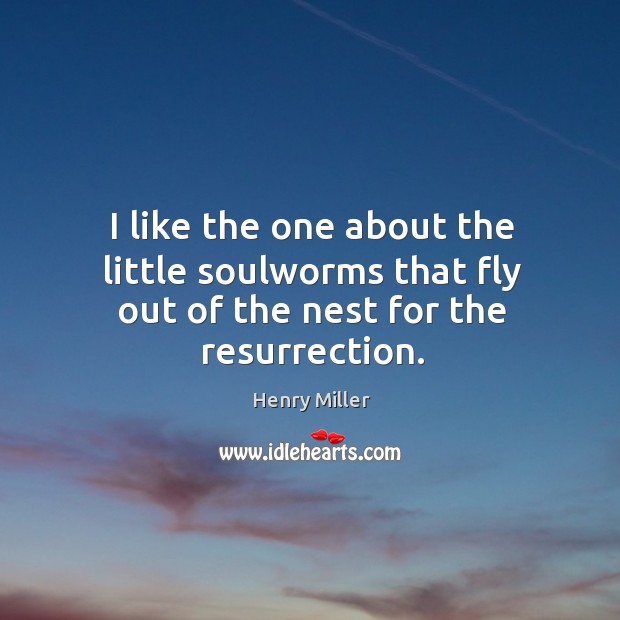 I like the one about the little soulworms that fly out of the nest for the resurrection. Henry Miller Picture Quote