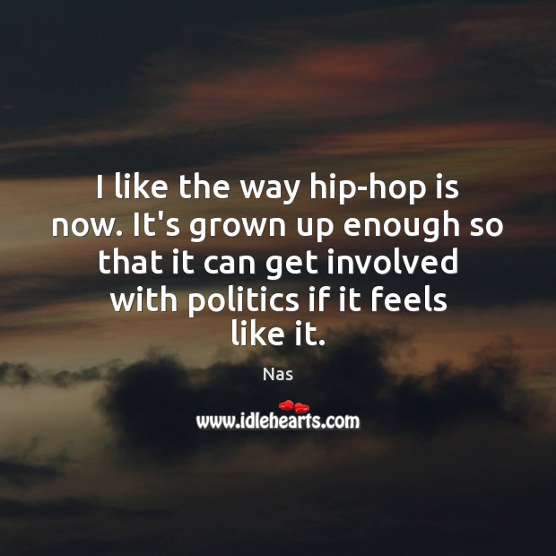 I like the way hip-hop is now. It’s grown up enough so Nas Picture Quote