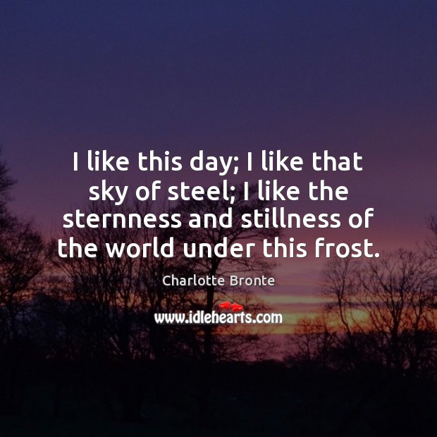 I like this day; I like that sky of steel; I like Charlotte Bronte Picture Quote