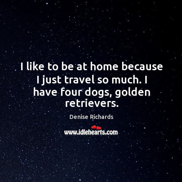 I like to be at home because I just travel so much. I have four dogs, golden retrievers. Image