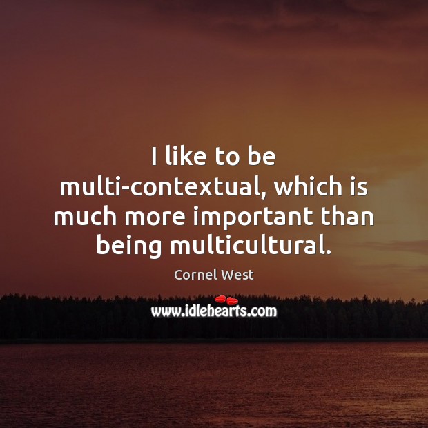I like to be multi-contextual, which is much more important than being multicultural. Cornel West Picture Quote