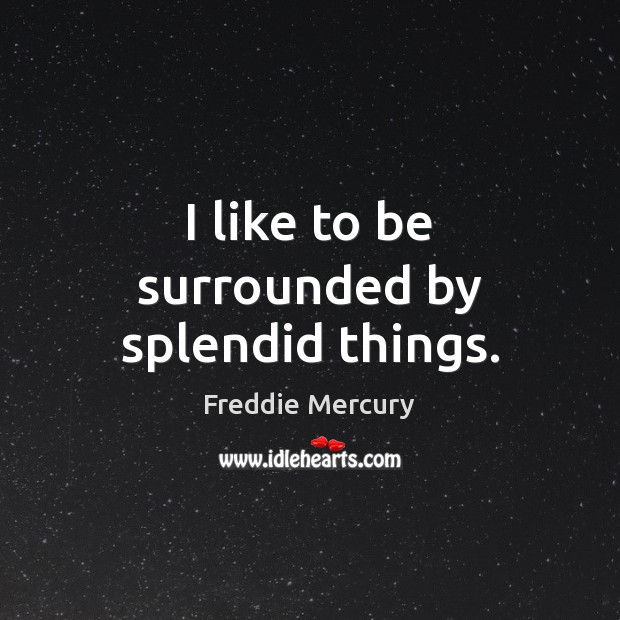 I like to be surrounded by splendid things. Freddie Mercury Picture Quote