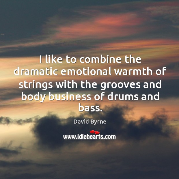 I like to combine the dramatic emotional warmth of strings with the grooves and body business of drums and bass. David Byrne Picture Quote