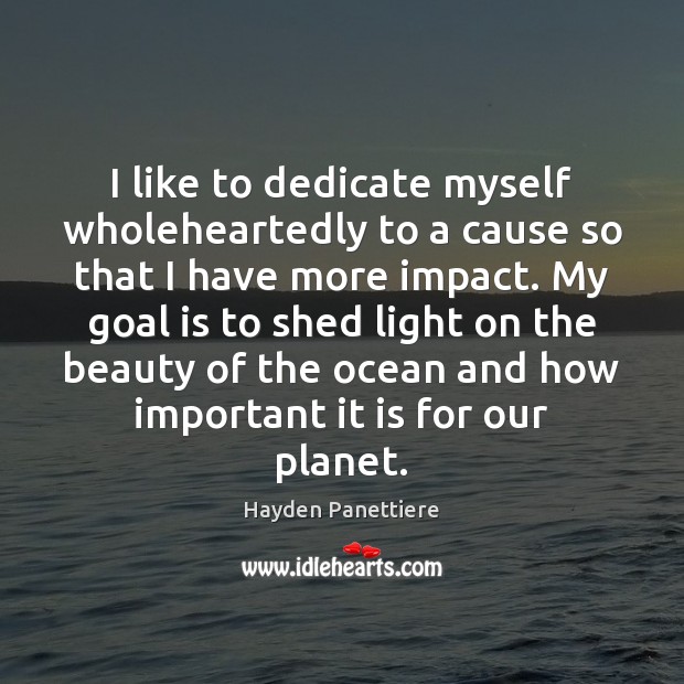 I like to dedicate myself wholeheartedly to a cause so that I Hayden Panettiere Picture Quote