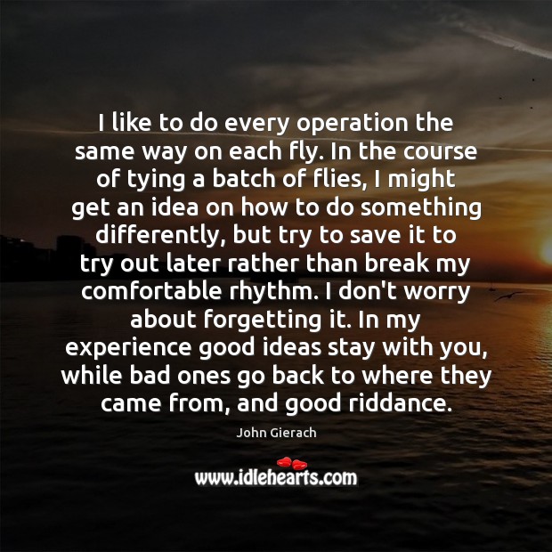 I like to do every operation the same way on each fly. John Gierach Picture Quote