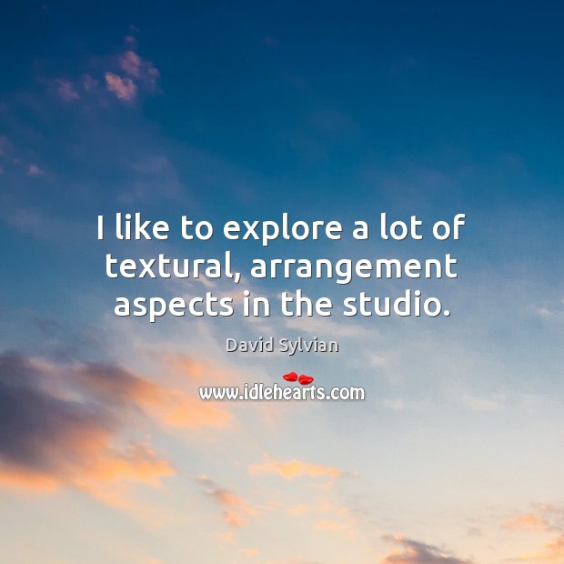 I like to explore a lot of textural, arrangement aspects in the studio. David Sylvian Picture Quote