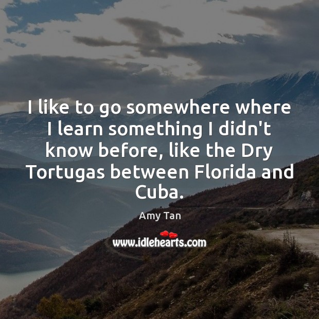 I like to go somewhere where I learn something I didn’t know Amy Tan Picture Quote