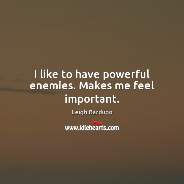 I like to have powerful enemies. Makes me feel important. Leigh Bardugo Picture Quote