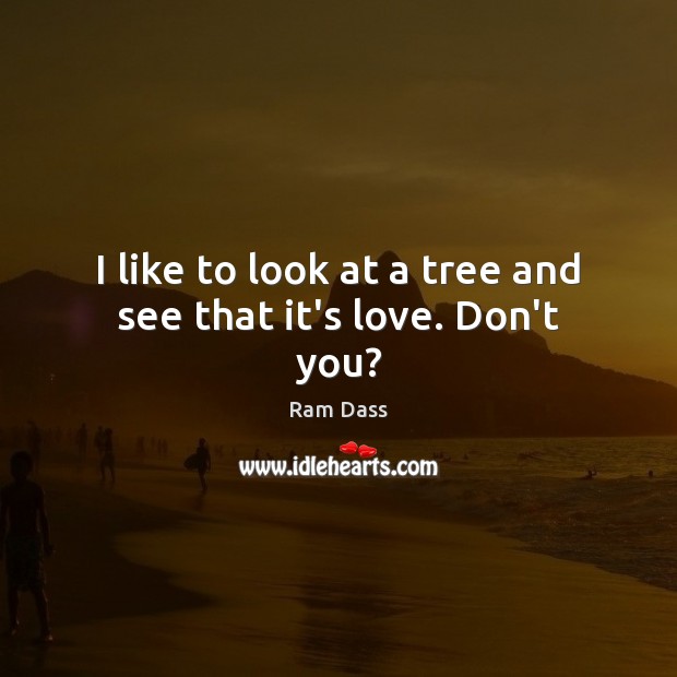 I like to look at a tree and see that it’s love. Don’t you? Ram Dass Picture Quote