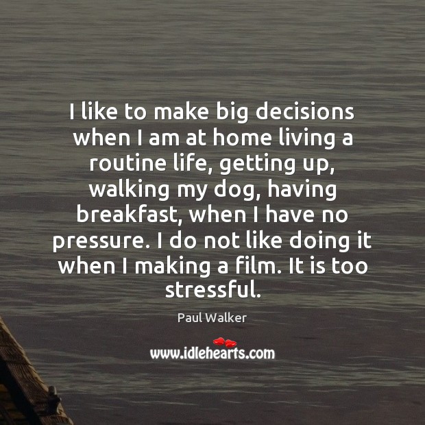 I like to make big decisions when I am at home living Paul Walker Picture Quote