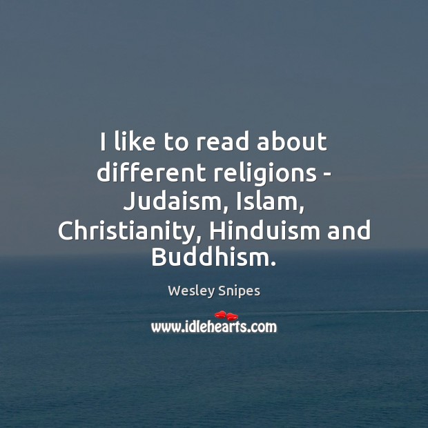 I like to read about different religions – Judaism, Islam, Christianity, Hinduism Wesley Snipes Picture Quote