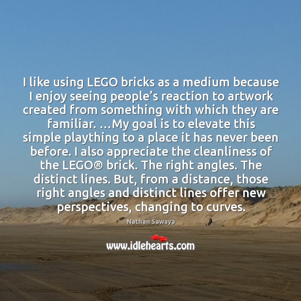 I like using LEGO bricks as a medium because I enjoy seeing Nathan Sawaya Picture Quote