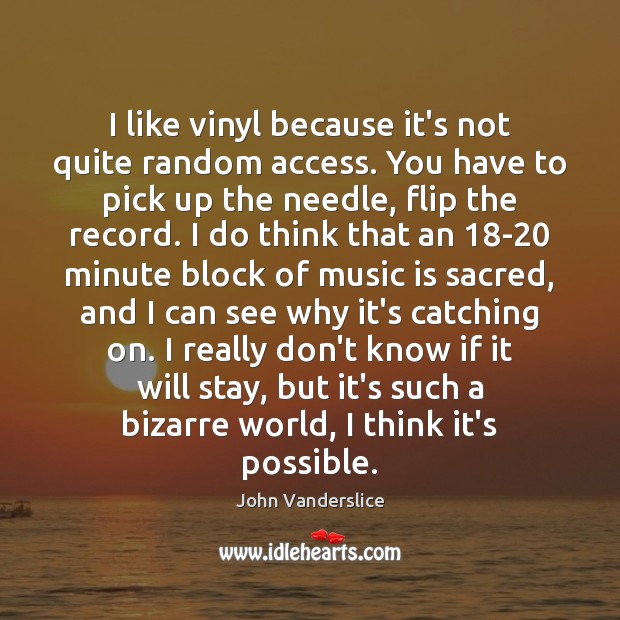 I like vinyl because it’s not quite random access. You have to John Vanderslice Picture Quote