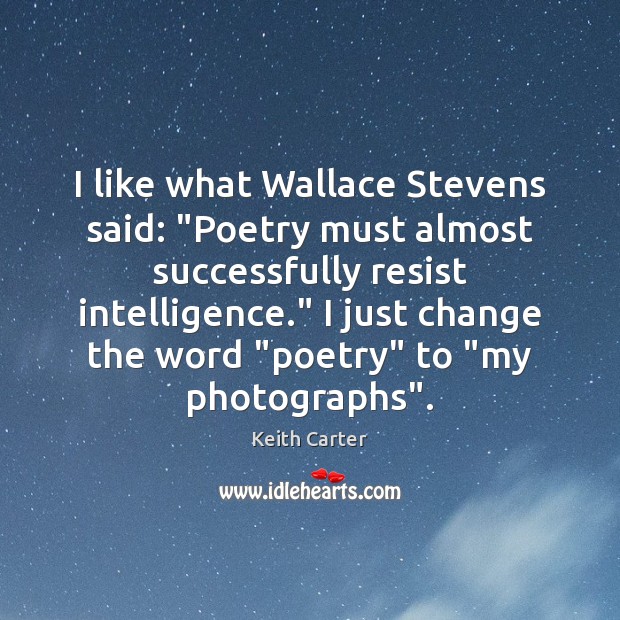 I like what Wallace Stevens said: “Poetry must almost successfully resist intelligence.” Image
