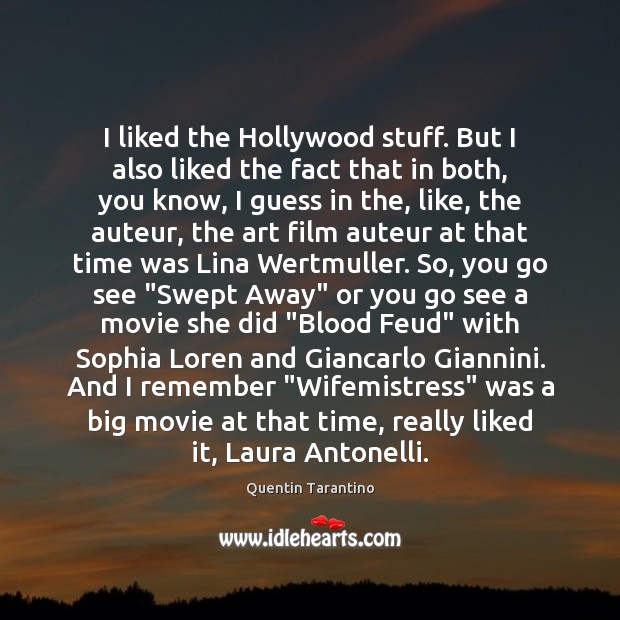 I liked the Hollywood stuff. But I also liked the fact that Quentin Tarantino Picture Quote