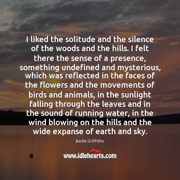 I liked the solitude and the silence of the woods and the Bede Griffiths Picture Quote