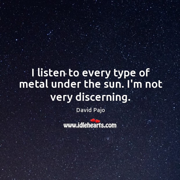 I listen to every type of metal under the sun. I’m not very discerning. David Pajo Picture Quote