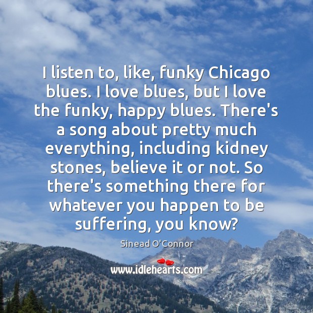 I listen to, like, funky Chicago blues. I love blues, but I Sinead O’Connor Picture Quote