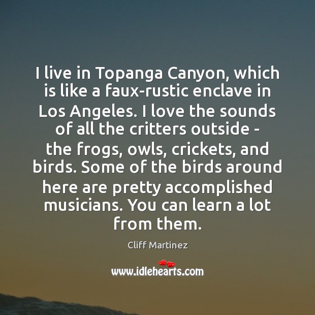 I live in Topanga Canyon, which is like a faux-rustic enclave in Cliff Martinez Picture Quote
