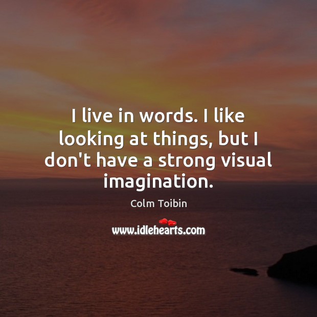 I live in words. I like looking at things, but I don’t have a strong visual imagination. Image