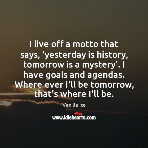 I live off a motto that says, ‘yesterday is history, tomorrow is Vanilla Ice Picture Quote