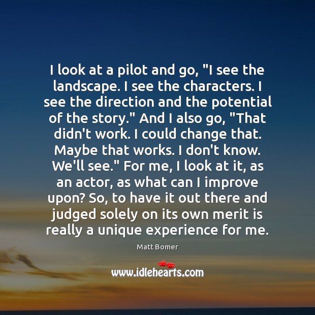 I look at a pilot and go, “I see the landscape. I Matt Bomer Picture Quote