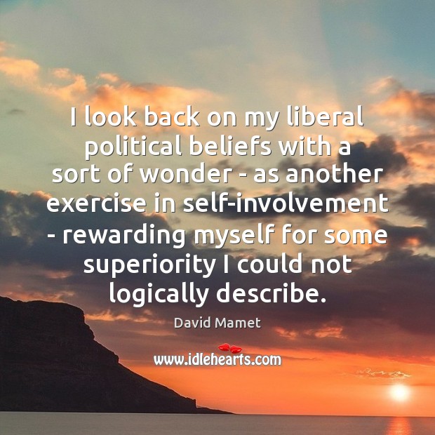 I look back on my liberal political beliefs with a sort of David Mamet Picture Quote