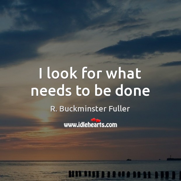 I look for what needs to be done R. Buckminster Fuller Picture Quote