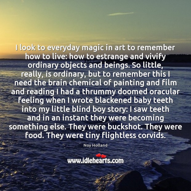 I look to everyday magic in art to remember how to live: Noy Holland Picture Quote