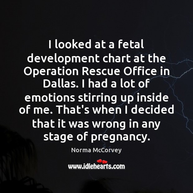 I looked at a fetal development chart at the Operation Rescue Office Norma McCorvey Picture Quote