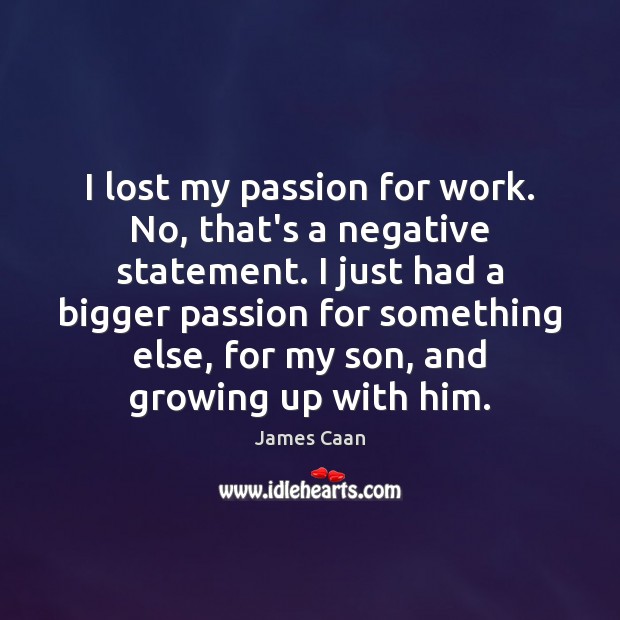 I lost my passion for work. No, that’s a negative statement. I James Caan Picture Quote