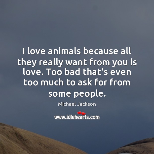 I love animals because all they really want from you is love. Michael Jackson Picture Quote