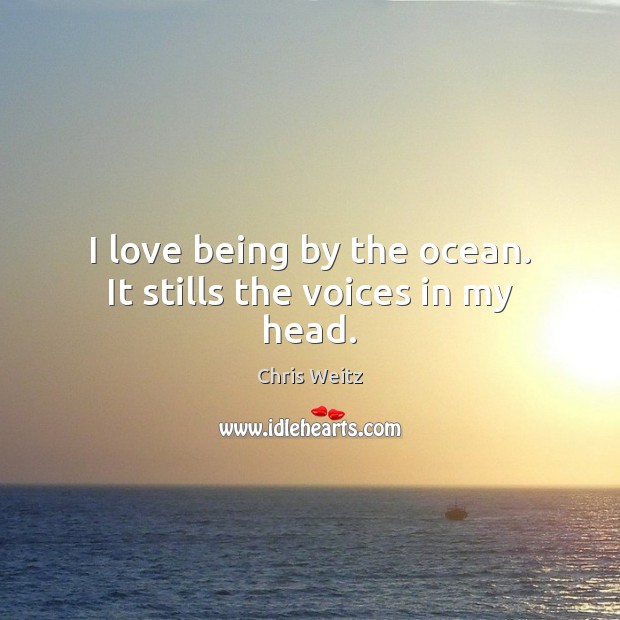 I love being by the ocean. It stills the voices in my head. Chris Weitz Picture Quote