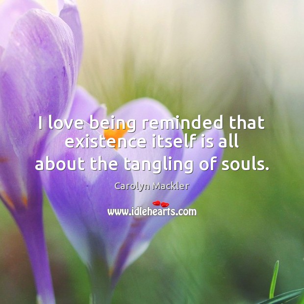 I love being reminded that existence itself is all about the tangling of souls. Carolyn Mackler Picture Quote