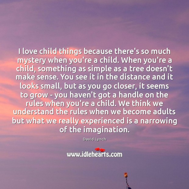 I love child things because there’s so much mystery when you’re a David Lynch Picture Quote