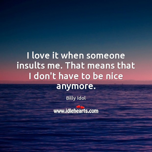 I love it when someone insults me. That means that I don’t have to be nice anymore. Billy Idol Picture Quote