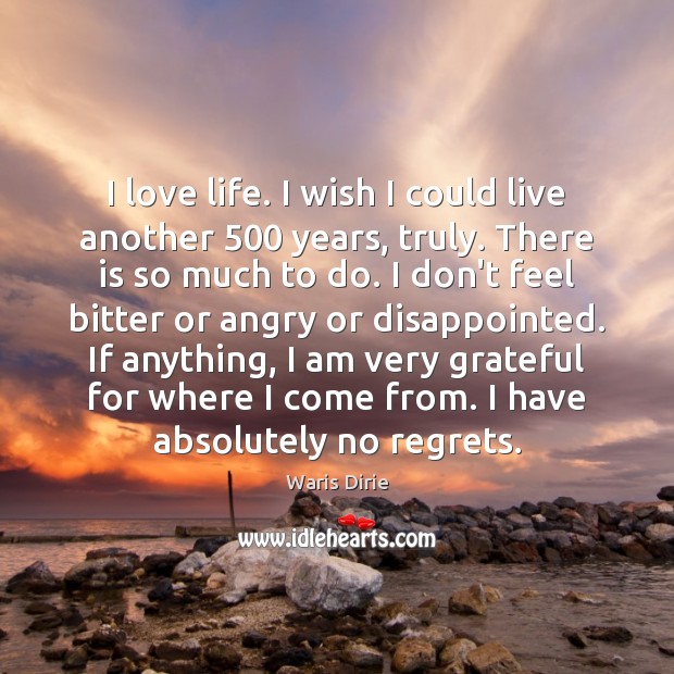 I love life. I wish I could live another 500 years, truly. There Waris Dirie Picture Quote