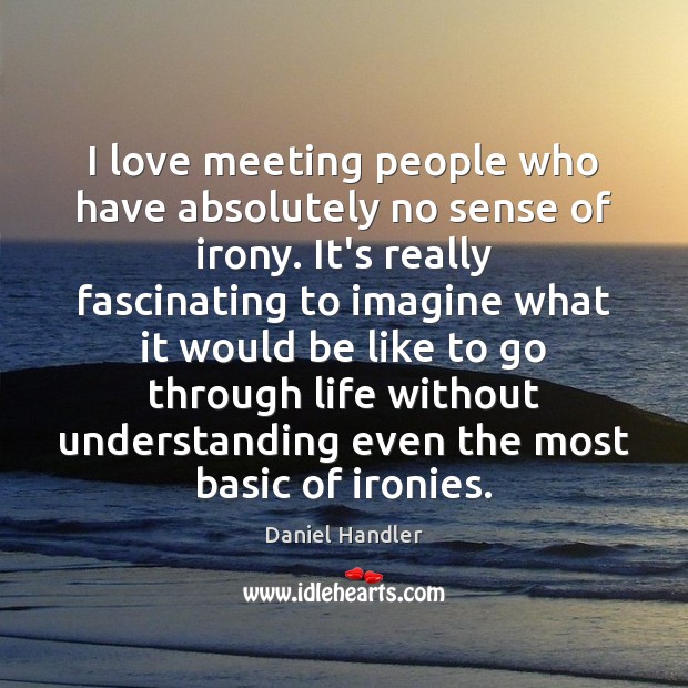 I love meeting people who have absolutely no sense of irony. It’s Daniel Handler Picture Quote