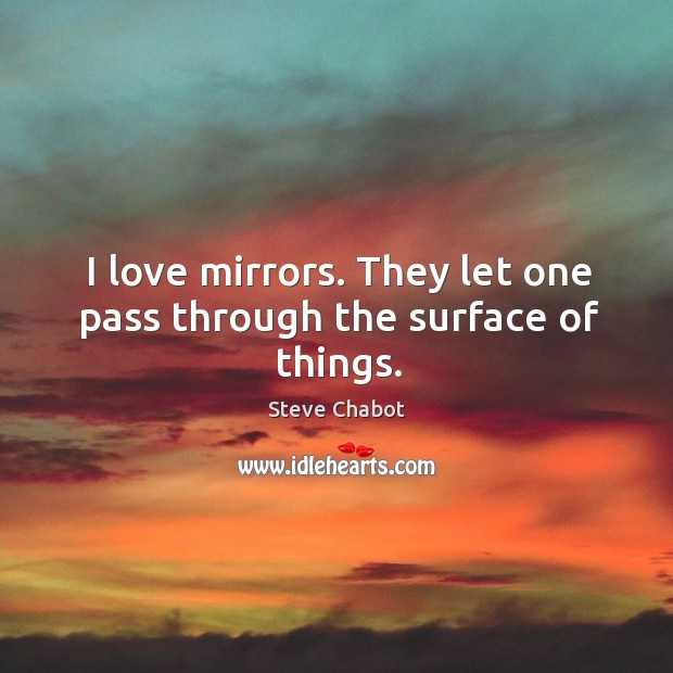 I love mirrors. They let one pass through the surface of things. Steve Chabot Picture Quote