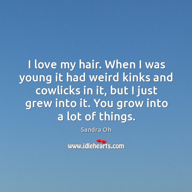 I love my hair. When I was young it had weird kinks and cowlicks in it, but I just grew into it. Image