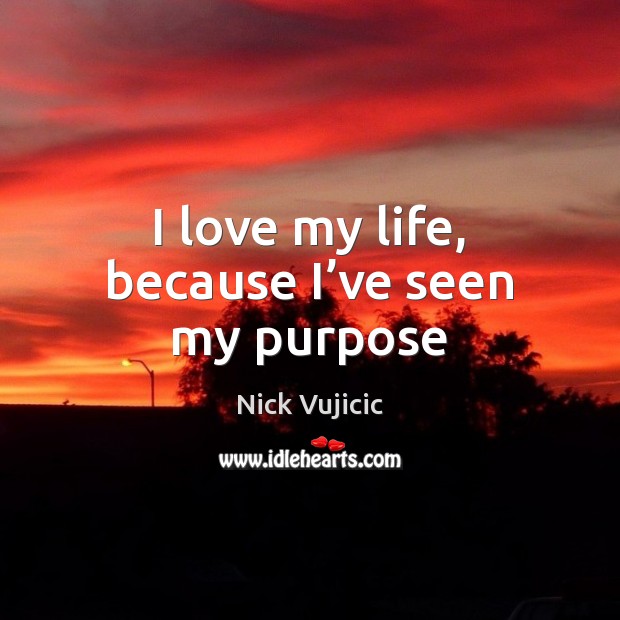 I love my life, because I’ve seen my purpose Nick Vujicic Picture Quote