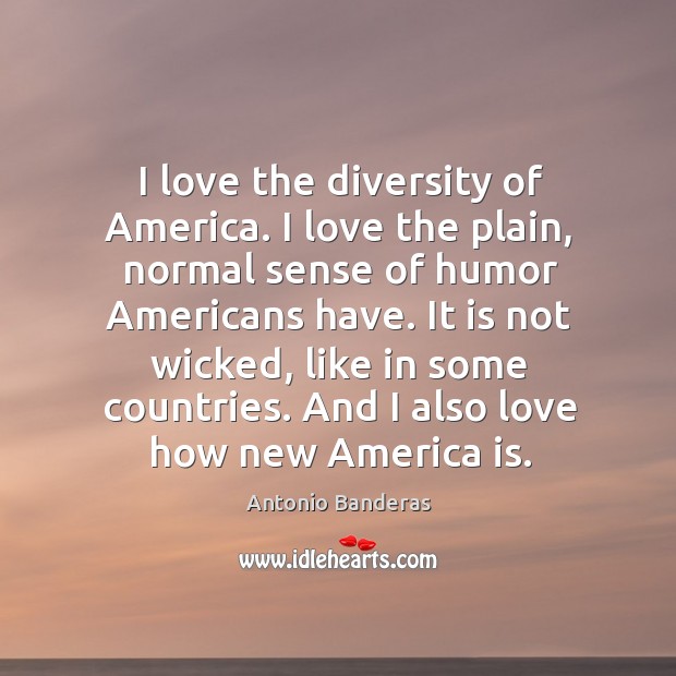 I love the diversity of america. I love the plain, normal sense of humor americans have. Antonio Banderas Picture Quote