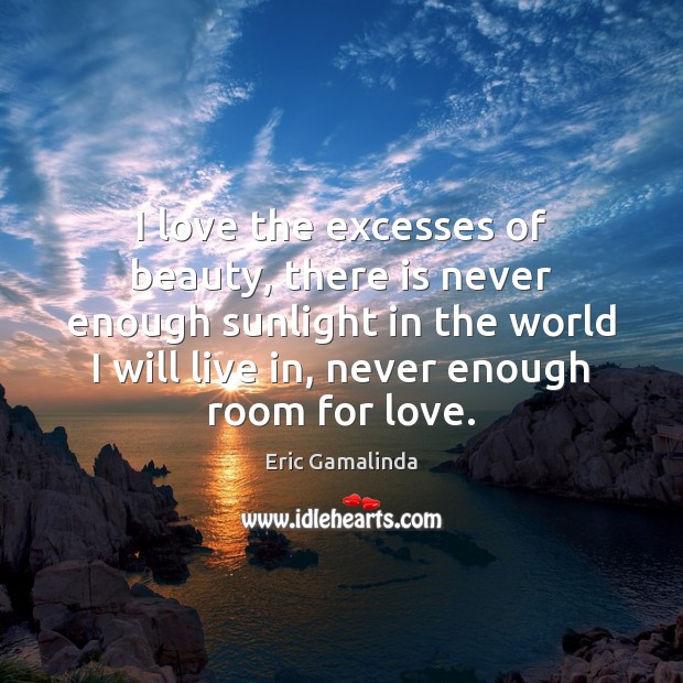 I love the excesses of beauty, there is never enough sunlight in Eric Gamalinda Picture Quote