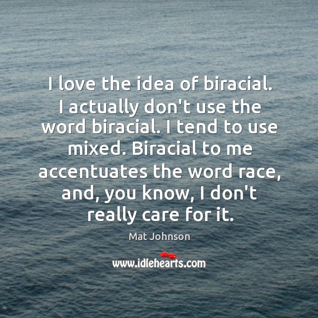 I love the idea of biracial. I actually don’t use the word Mat Johnson Picture Quote