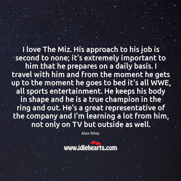 I love The Miz. His approach to his job is second to Alex Riley Picture Quote