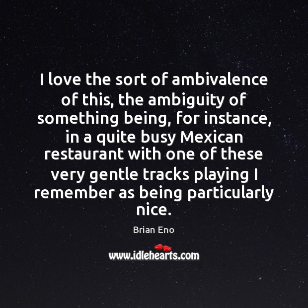 I love the sort of ambivalence of this, the ambiguity of something Brian Eno Picture Quote