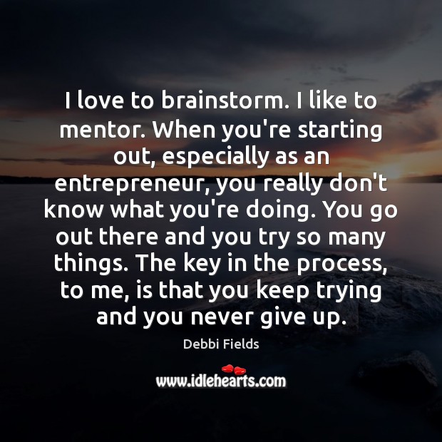 I love to brainstorm. I like to mentor. When you’re starting out, Debbi Fields Picture Quote