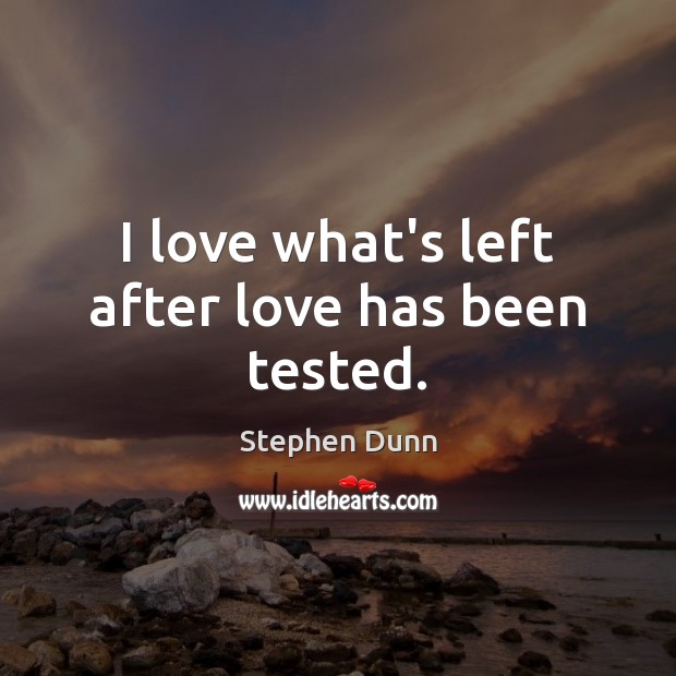 I love what’s left after love has been tested. Stephen Dunn Picture Quote