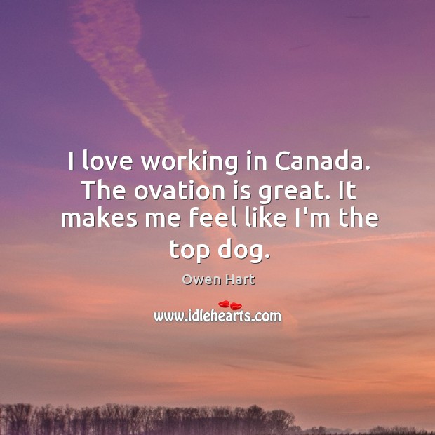 I love working in Canada. The ovation is great. It makes me feel like I’m the top dog. Owen Hart Picture Quote